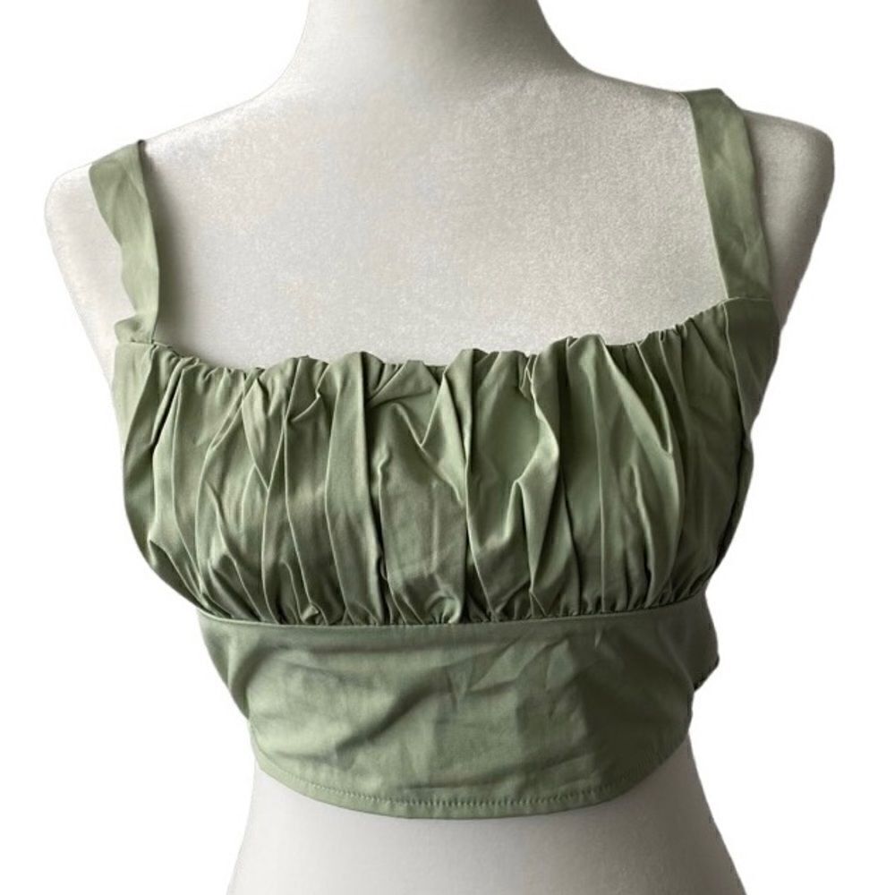 Shein Womans Cropped Top Green Gathered Fabric SZ S